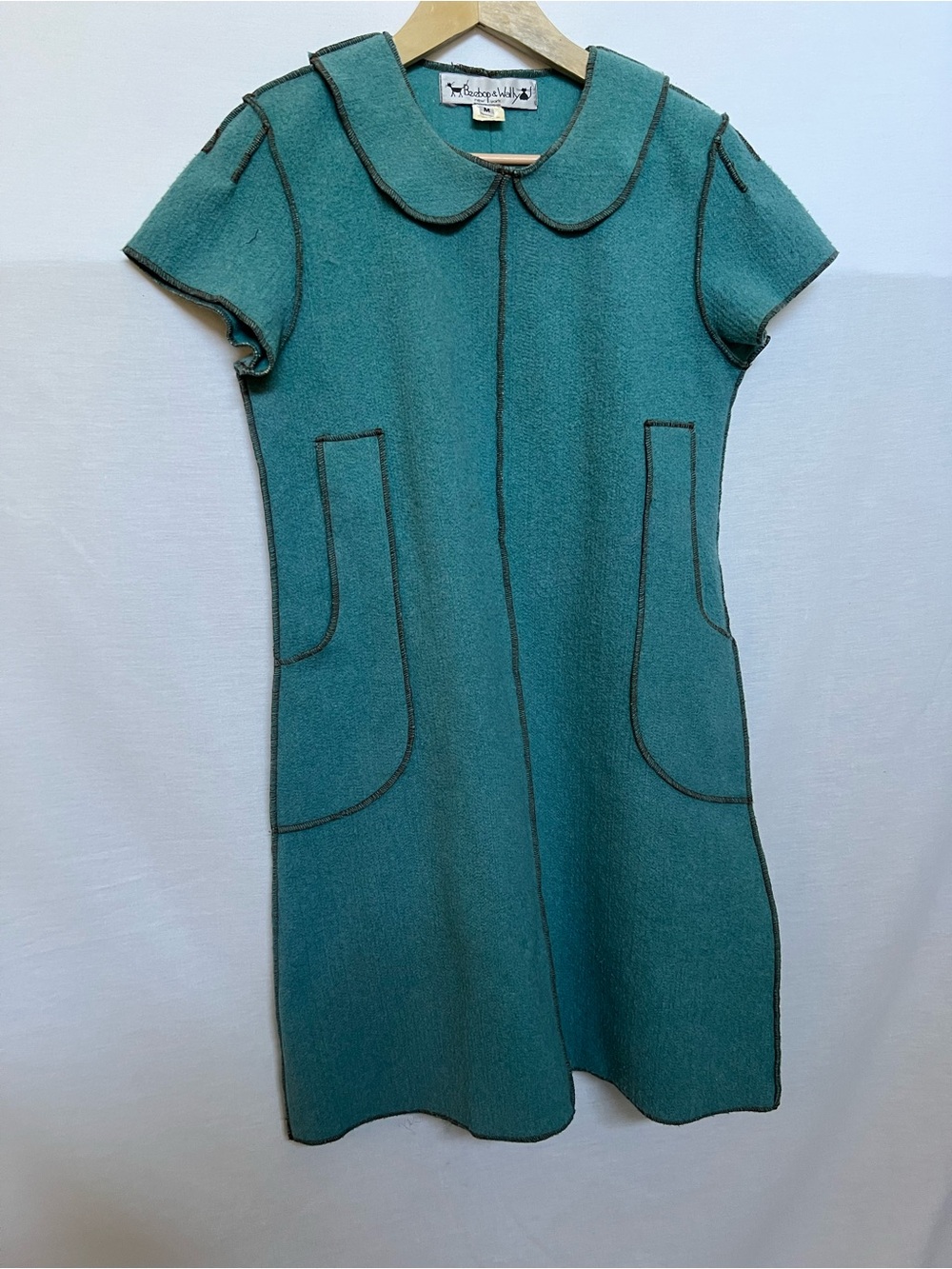 Short-Sleeve Teal Mini Dress with Peter Pan Collar